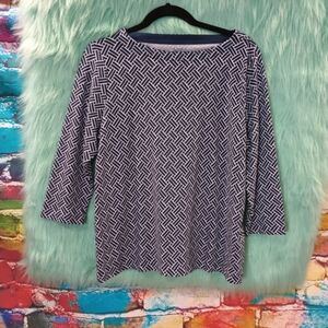 Croft & Barrow Blue and White 3/4 Sleeve Top Size L